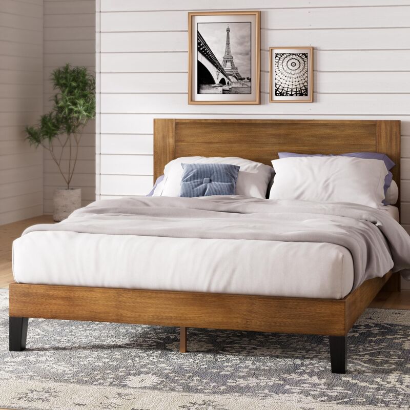 foto del prodotto zinus tonja letto 140x190 cm stuttura letto 30 cm di altezza struttura del letto a piattaforma in legno con testiera marrone