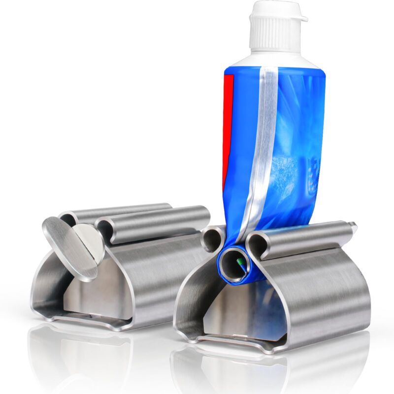 foto del prodotto zivacate spremi tubetto dentifricio da 2 pezzi, dispenser per tubetto di dentifricio in acciaio inossidabile, con funzione di sedile porta dentifricio