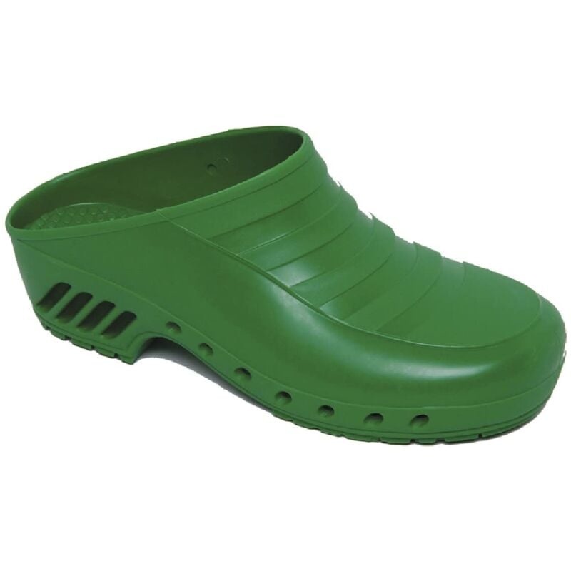 foto del prodotto zoccoli professionali, anatomici, unisex, antiscivolo, antistatici, tomaia non forata, suola forata, colore verde, misura 36 eu, 1 paio gima