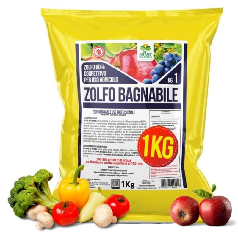 foto del prodotto zolfo bagnabile in polvere, consentito in agricoltura biologica, zolfo 80 micronizzato correttivo per uso agricolo per orto frutta vite x 1 kg