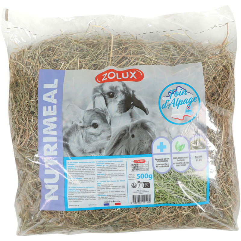 foto del prodotto zolux fieno da alpe premium, alimenti complementari per roditori 500 g