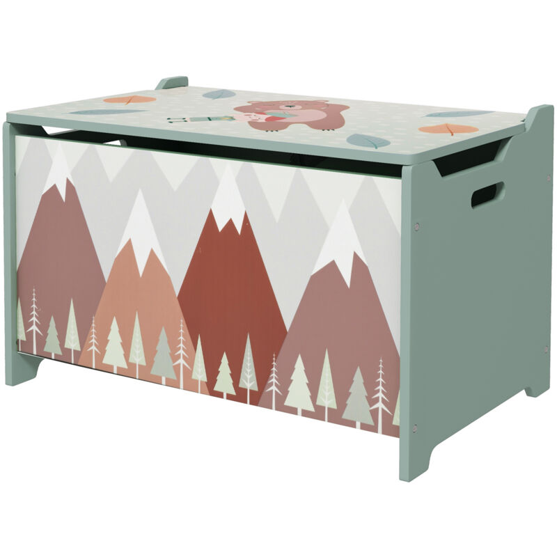foto del prodotto zonekiz baule cassapanca portagiochi per bambini con coperchio in mdf verde