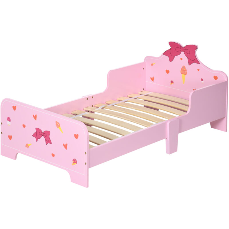 foto del prodotto zonekiz lettino per bambini con fantasia a fiocchi e sponde et 3 6 anni, rosa