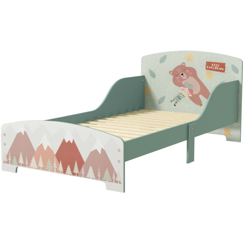 foto del prodotto zonekiz lettino per bimbi 3 6 anni con bordi rialzati e doghe 140x70 cm, verde