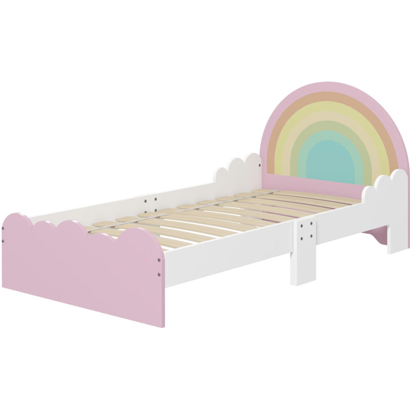 foto del prodotto zonekiz letto bambini 3 6 anni con sponde laterali anticaduta bianco e rosa
