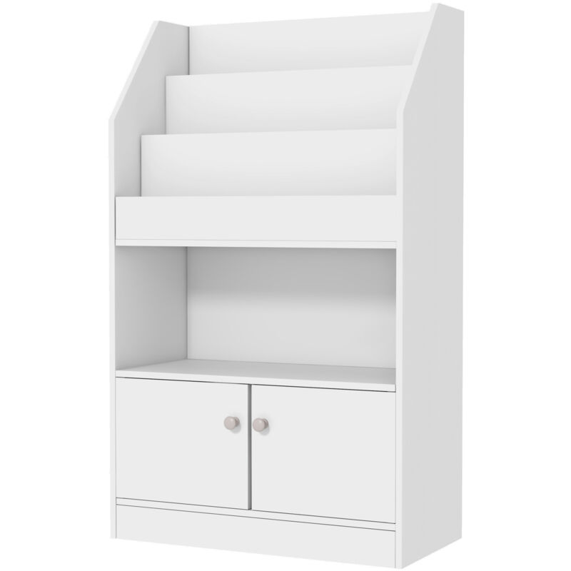 foto del prodotto zonekiz libreria portagiochi per bambini con armadietto 2 ante in legno bianco