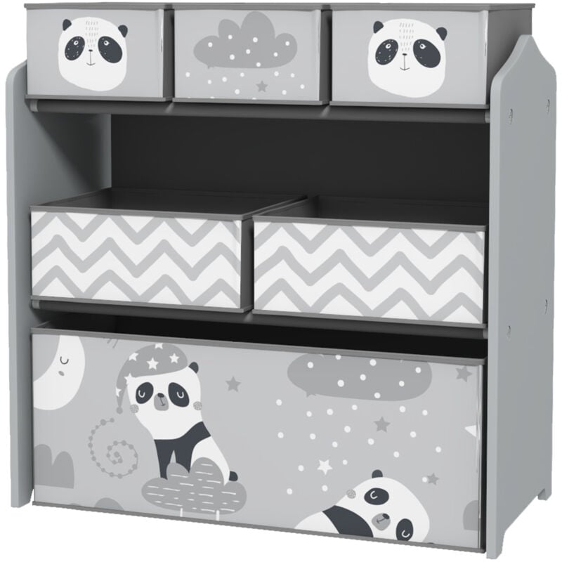 foto del prodotto zonekiz mobile portagiochi per bambini con 6 contenitori in tessuto grigio