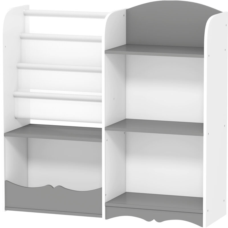 foto del prodotto zonekiz mobile portagiochi per bambini con ripiani in legno 85x26x84cm grigio