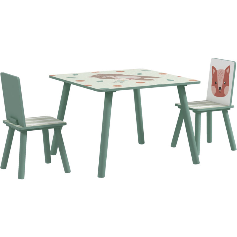 foto del prodotto zonekiz set 3pz per bambini tavolo quadrato 60x60x44 cm e sedie 26.5x26.5x50 cm