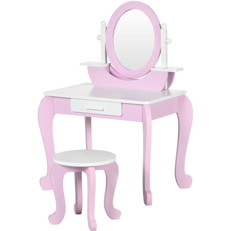 foto del prodotto zonekiz set toeletta trucco per bambini 3 6 anni con specchi e sgabello rosa