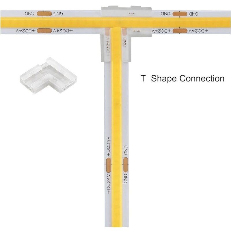 foto del prodotto zorei connettore rapido 2in1 a t ed l per strisce led cob e smd a 2 pin monocolore 10mm