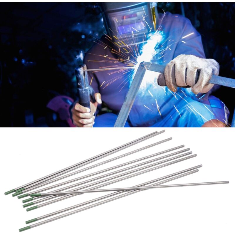 foto del prodotto zoternen 10 pezzi elettrodi di tungsteno tig, aghi di tungsteno puro wp con punta verde accessori per saldatura 2,4 x 175 mm