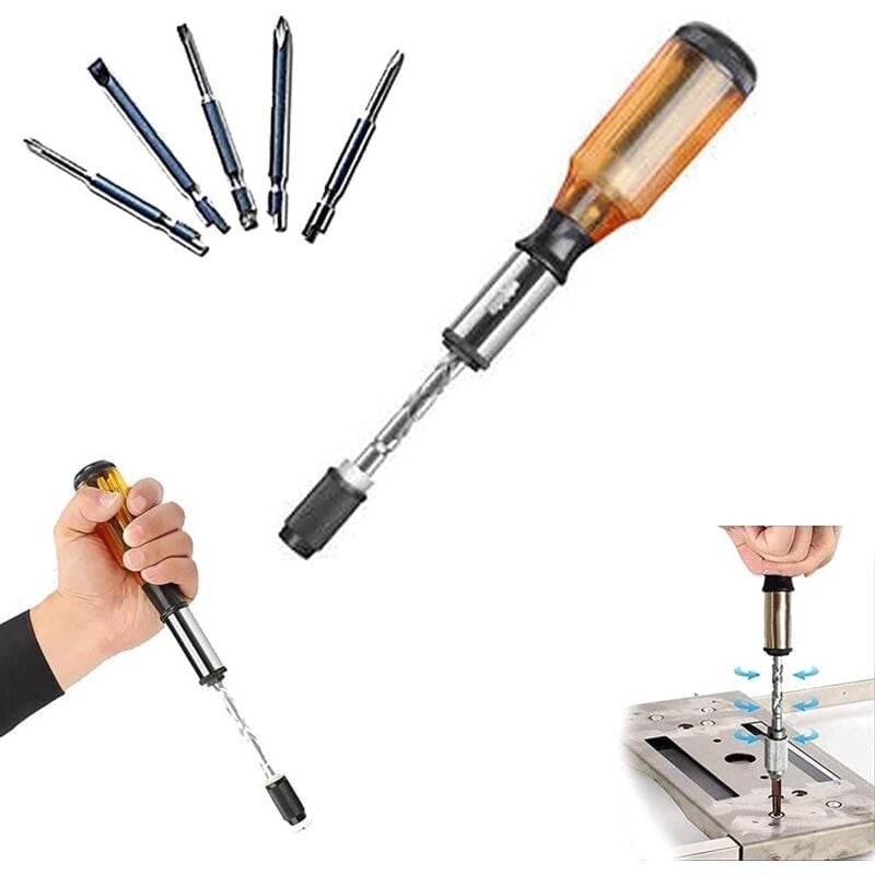 foto del prodotto zoternen cacciavite a cricchetto topiky push pull, cacciavite a cricchetto a spirale semiautomatico con 5 teste intercambiabili, asta a spirale,