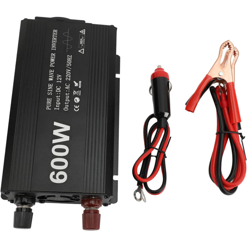 foto del prodotto zoternen convertitore dc ac portatile a onda sinusoidale pura da 600 w per uso in auto ingresso 12 v in lega di alluminio 220 v spina ue