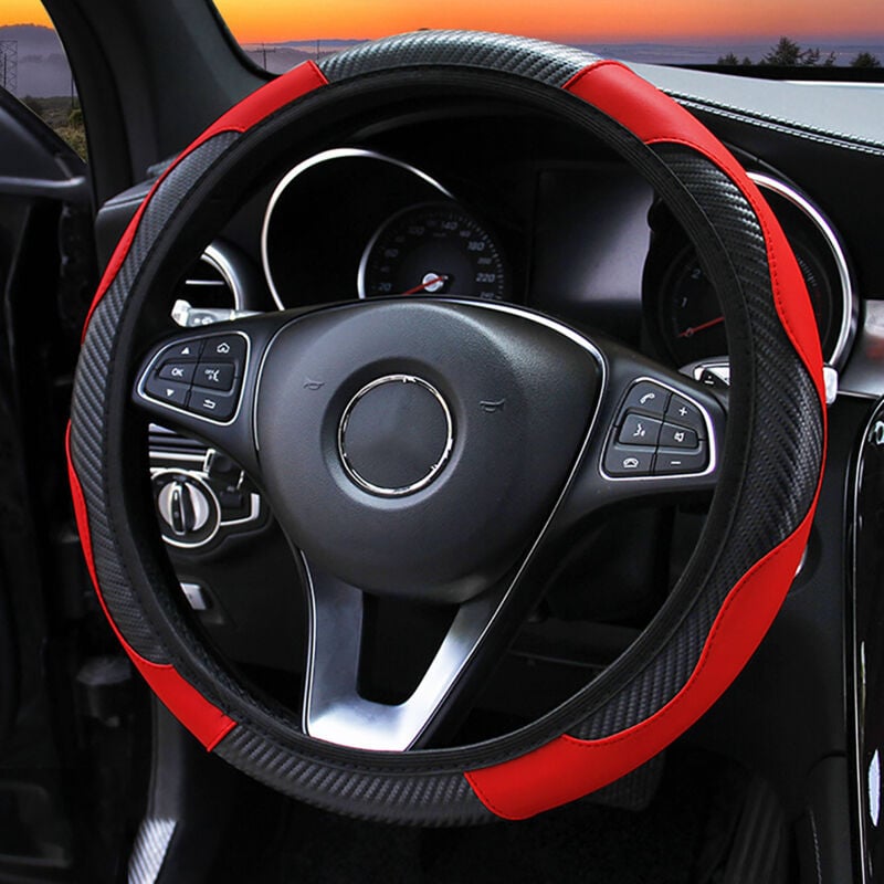 foto del prodotto zoternen coprivolante da 38 cm manicotto elastico in stile fibra di carbonio antiscivolo per auto nero rosso