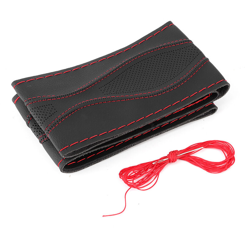 foto del prodotto zoternen coprivolante in pelle da 38 cm 15 pollici, cucito a mano, goffrato con ago e filo, universale, nero, rosso