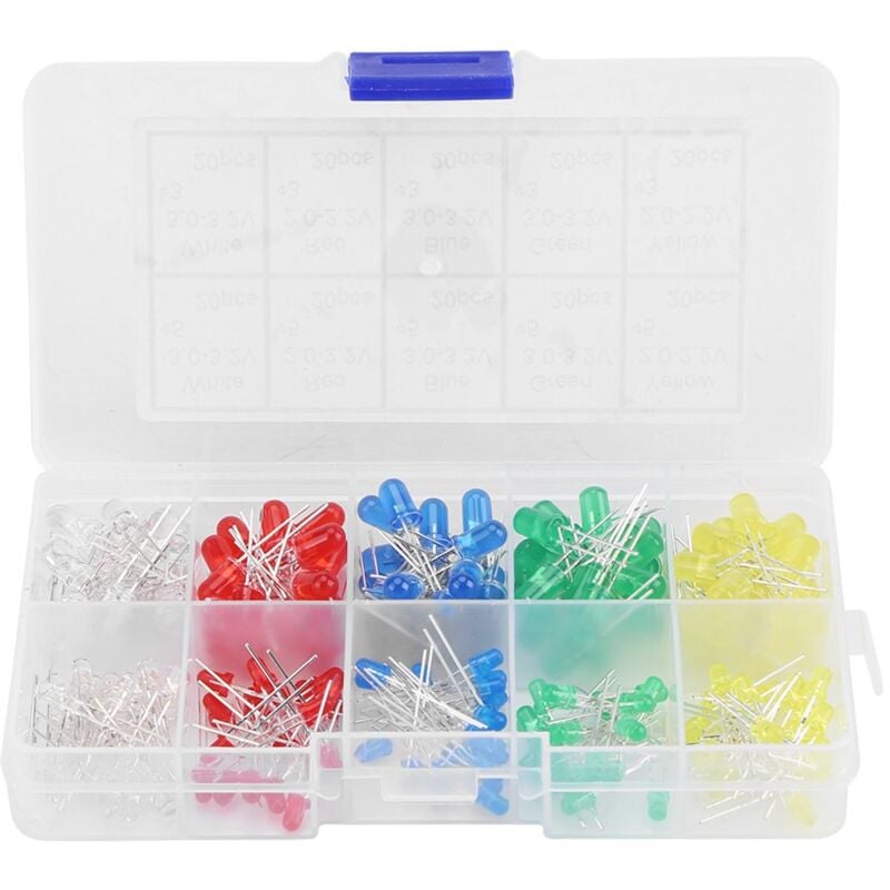 foto del prodotto zoternen kit di diodi led akozon da 200 pezzi, 3 mm, 5 mm, rosso, giallo, bianco, verde, blu, assortiti, kit di luci a diodi led a emissione