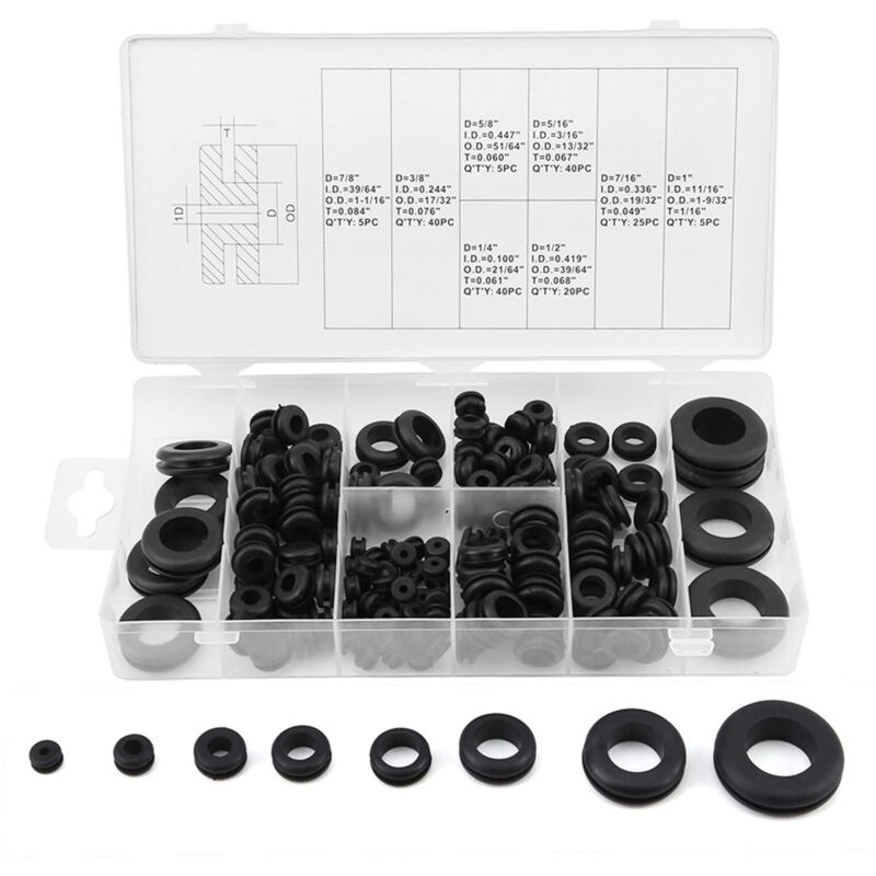 foto del prodotto zoternen kit di passacavi in gomma da 180 pezzi da 1 4 , 5 16 , 3 8 , 7 16 , 1 2 , 5 8 , 7 8 , 1 guarnizione per lavatrice elettrica