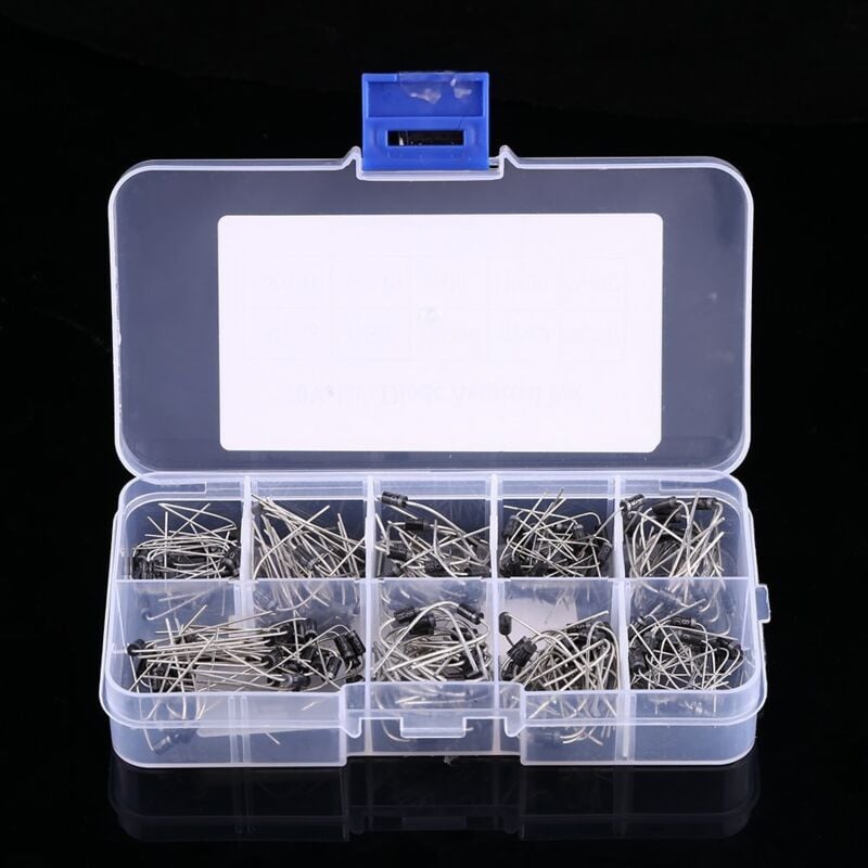 foto del prodotto zoternen kit elettronico assortimento di diodi regolatori di tensione da 200 pezzi a 10 valori 1n40011n4007 1n58171n5819 con scatola trasparente