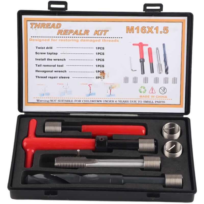 foto del prodotto zoternen set di riparazione filettature da 11 pezzi, set di inserti filettati m16 x 1,5, set di chiavi elicoidali in acciaio inossidabile, utensile