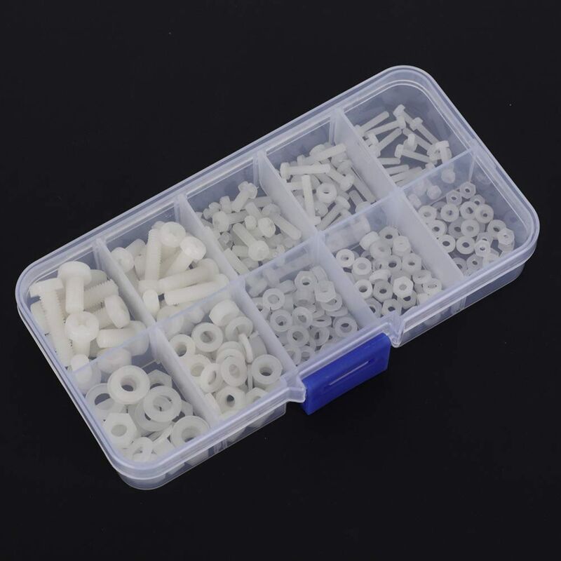 foto del prodotto zoternen set di viti e dadi m2, m2,5, m3, m4, m5, 270 pezzi, assortimento di viti, dadi e rondelle in nylon per elementi di fissaggio bianco 