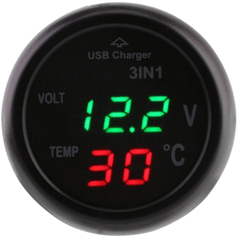foto del prodotto zoternen termometro per auto, voltmetro, accendisigari con caricabatterie usb, display a doppio led da 3 pollici, voltmetro digitale, termometro,