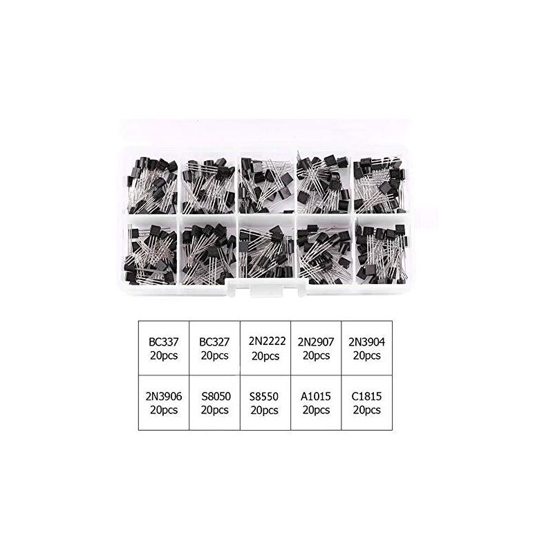foto del prodotto zoternen wifehelper 200 pezzi 10 valori transistor al silicio kit assortimento elettronico per professionisti appassionati bc337 bc327 2n2222