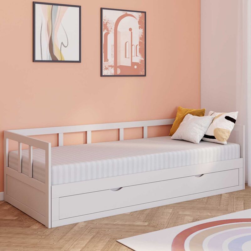 foto del prodotto zoya 90 x 190 cm bianco divano letto trasformabile 180 x 190 cm con 1 cassetto contenitore