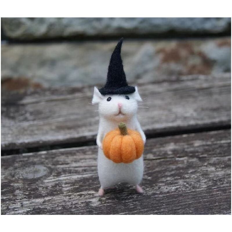 foto del prodotto zucca topo di halloween con animali di zucca in feltro, topo di natale infeltrito ad ago, decorazioni di halloween in feltro di lana fatte a mano
