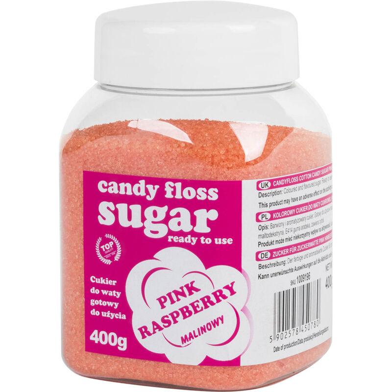 foto del prodotto zucchero colorato rosa per zucchero filato al gusto lampone 400g