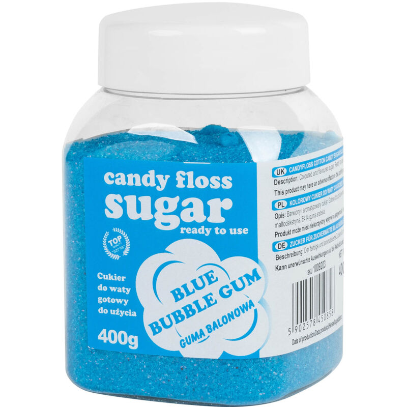 foto del prodotto zucchero filato colorato blu al gusto bubble gum 400g