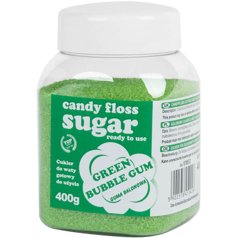 foto del prodotto zucchero filato colorato verde al gusto bubble gum 400g