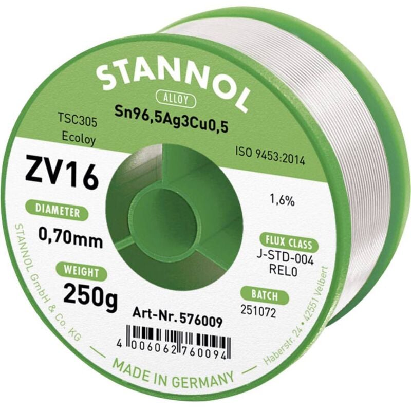 foto del prodotto zv16 stagno senza piombo senza piombo sn96,5ag3cu0,5 rel0 250 g 0.7 mm stannol