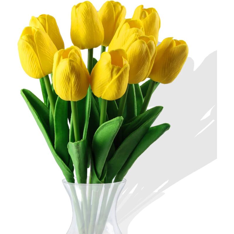foto del prodotto zvd 10 pezzi di fiori di tulipano di seta artificiale, bouquet da sposa giallo