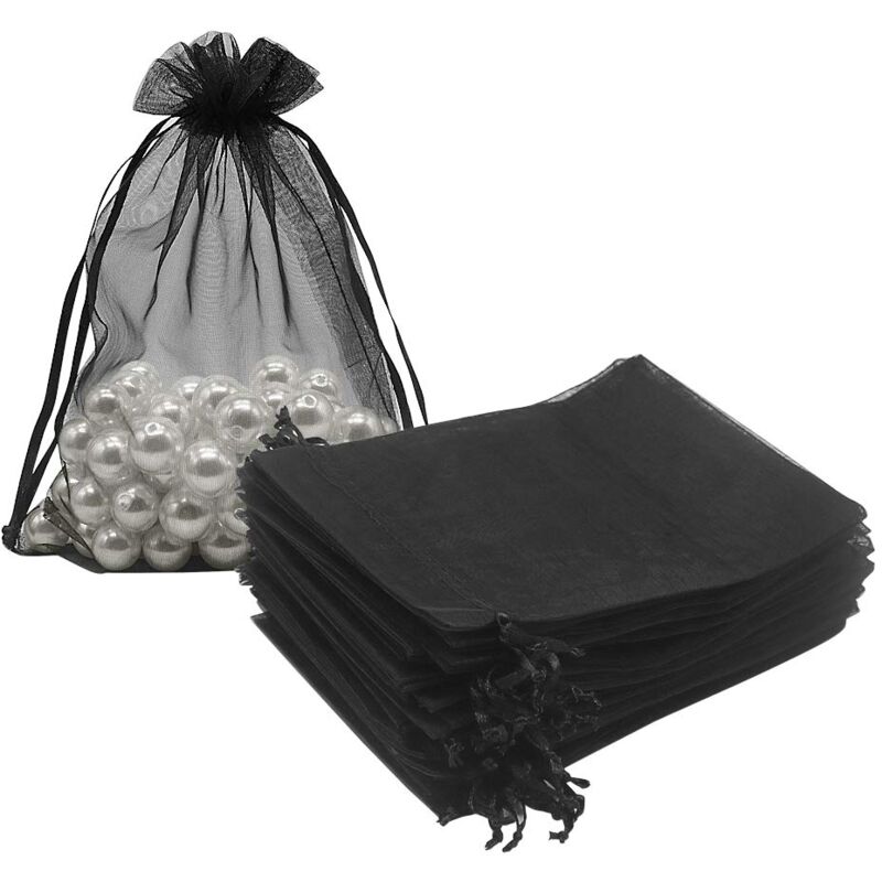 foto del prodotto zvd 100 pcs 12.7 x 17.8cm black organza bags packaging, mesh candy bags drawstring jewelry pouches empty sachet for wedding present gifts