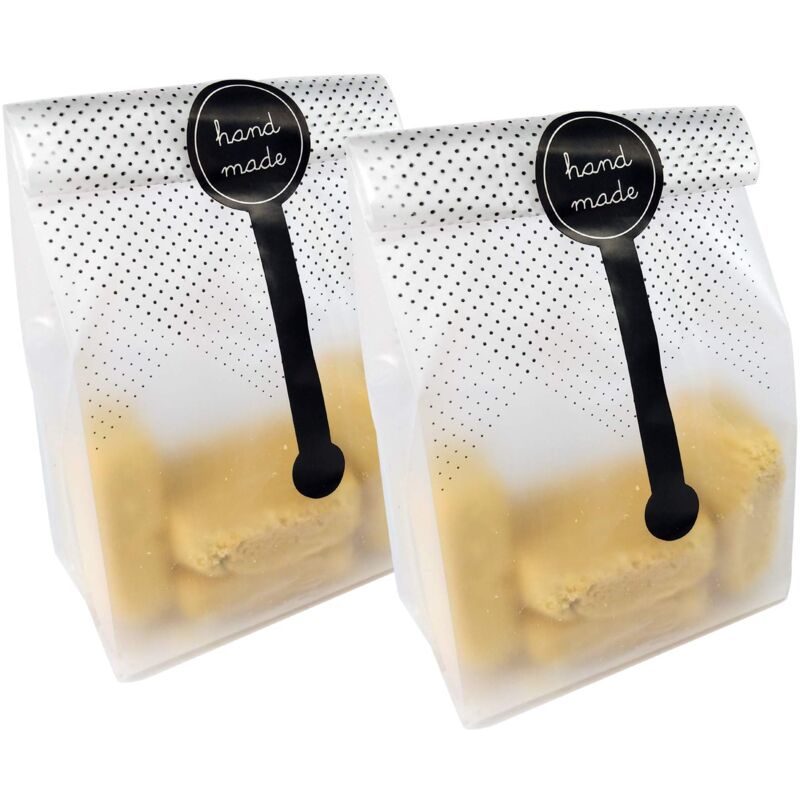foto del prodotto zvd 100pcs translucent plastic cookie bags with 100pcs hanging stickers for cookies, cakes, toast, bread, chocolate, candy, bakery, snack, gift