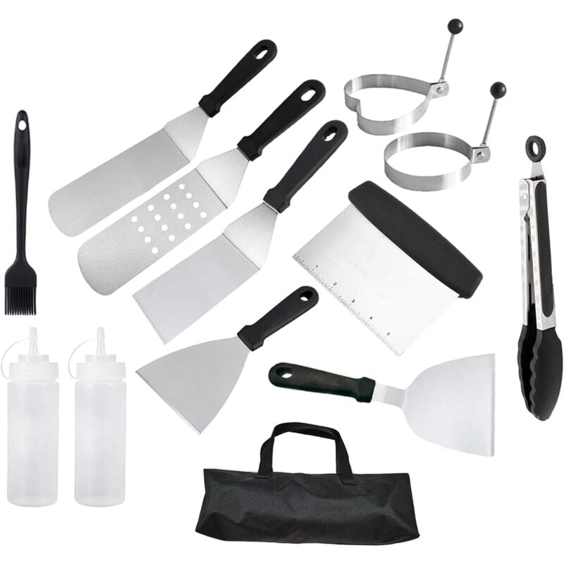 foto del prodotto zvd 13 piece bbq spatula utensil set, heavy duty stainless steel professional bbq spatula
