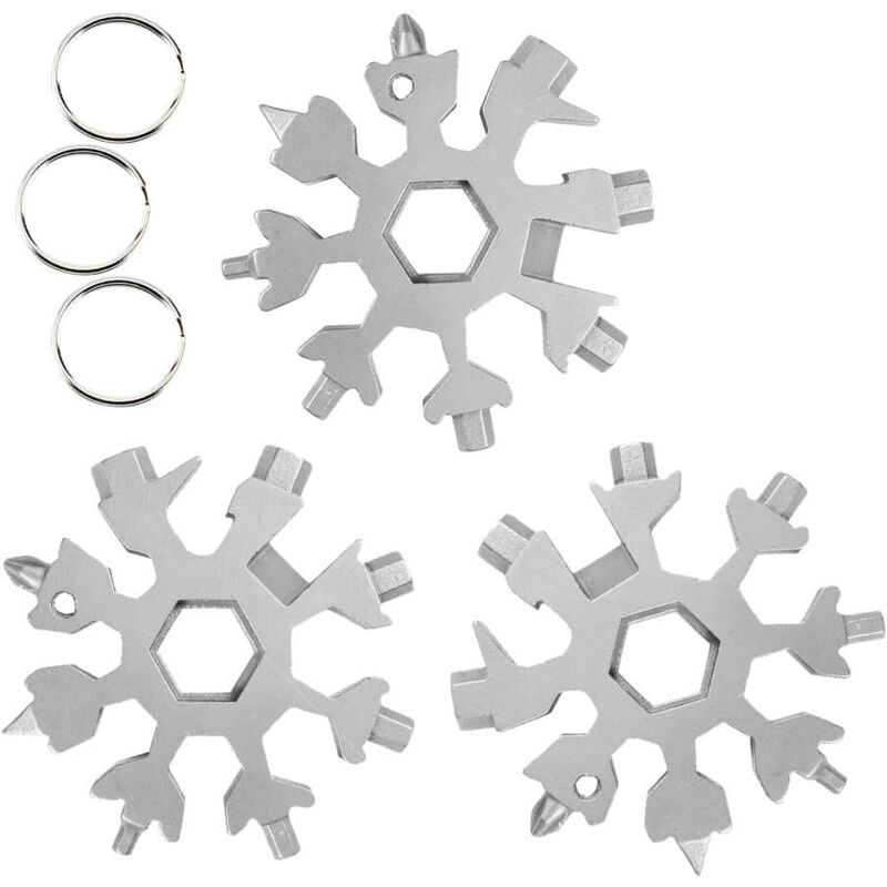 foto del prodotto zvd 18 in 1 snowflake multi tool 3 pezzi in acciaio inossidabile snowflake wrench, portatile e versatile per viaggi, campeggio e altro argento 