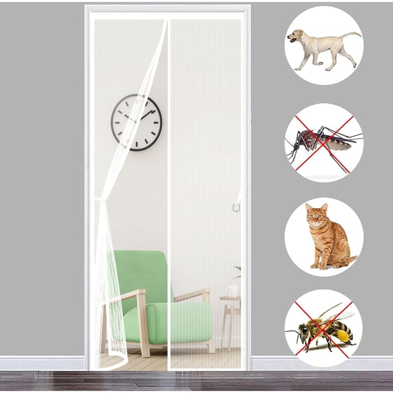 foto del prodotto zvd 1pcs mosquito net door window magnetic 80x210cm 31x83inch fly screen door custom mosquito net door fly screen for hallways, doors, white