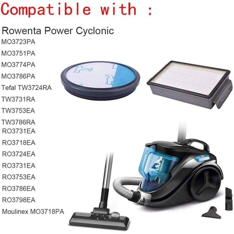 foto del prodotto zvd 2 filter for rowenta zr005901 moulinex tefal compact power cyclonic rowenta ro3731ea, ro3753ea, ro3786ea vacuum cleaners