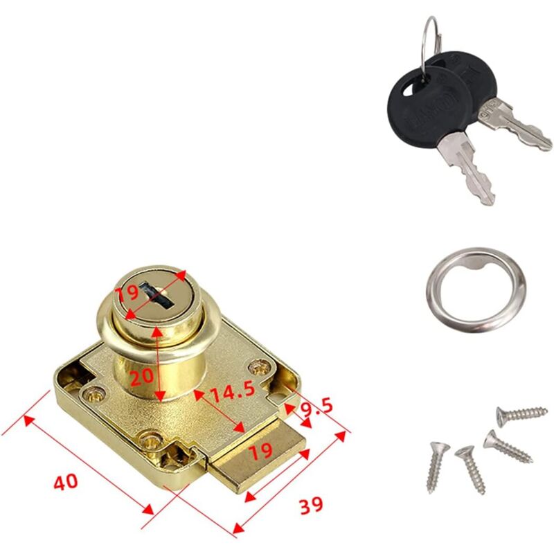 foto del prodotto zvd 2 pack zinc alloy cam locks, gold squares for furniture, drawers, cupboards, doors with 4 keys, 40 x 39 mm
