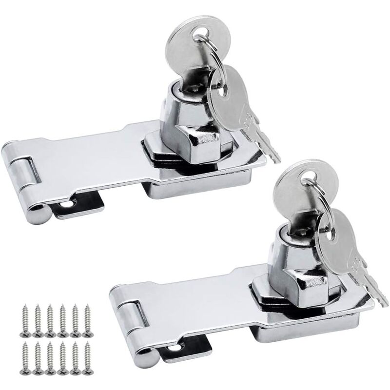foto del prodotto zvd 2 pairs zinc alloy locking hasps 80mm door hasp latch with padlock and key latch hasp for furniture mailbox cabinet drawer cupboard
