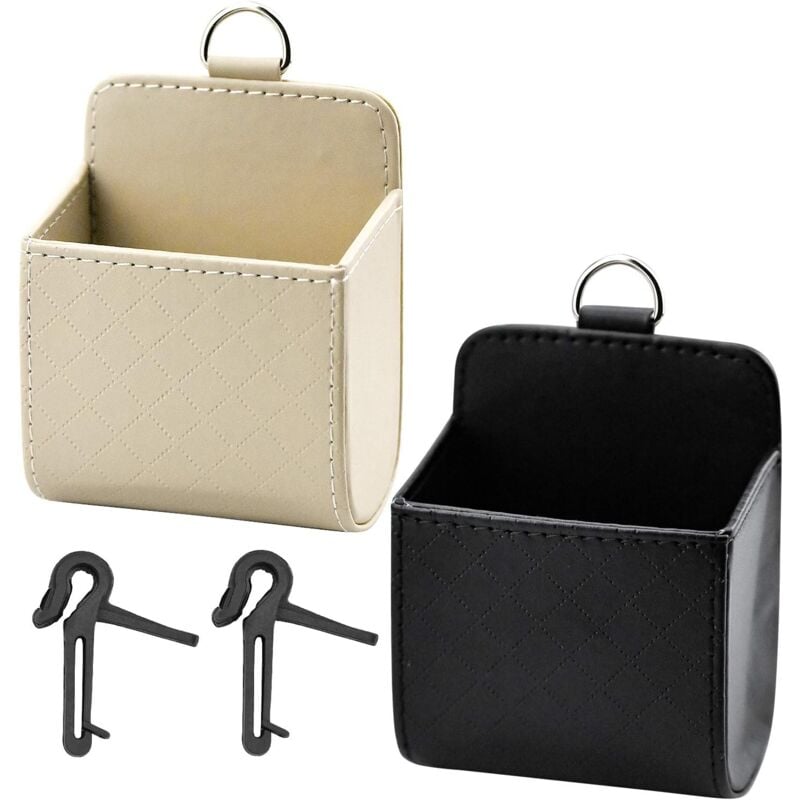 foto del prodotto zvd 2 pcs car storage box, vent outlet pocket car organizer for keys, coins, pens, glasses, cash deposit, black and beige