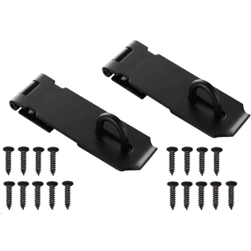foto del prodotto zvd 2 pcs padlock clasp 5 inch door latch, padlock latch with screws, stainless door clasp padlock for door, drawer, cupboard, black