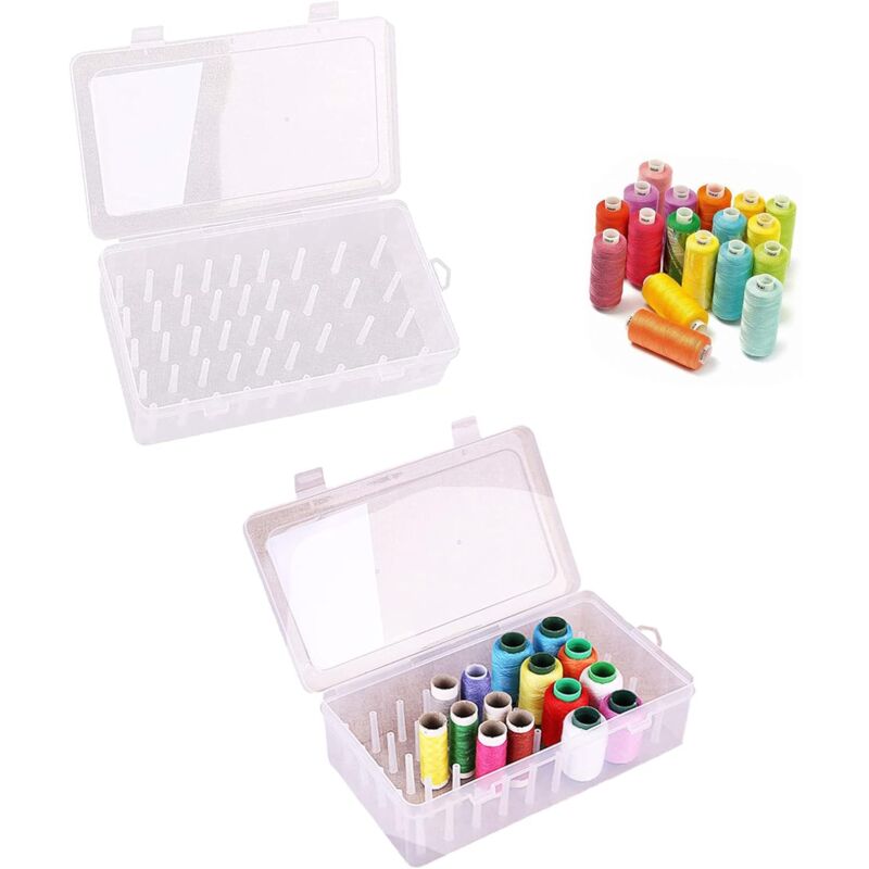 foto del prodotto zvd 2 pcs sewing thread spool box with 42 axis transparent sewing thread box storage sewing thread spool sewing thread storage box for storage spool