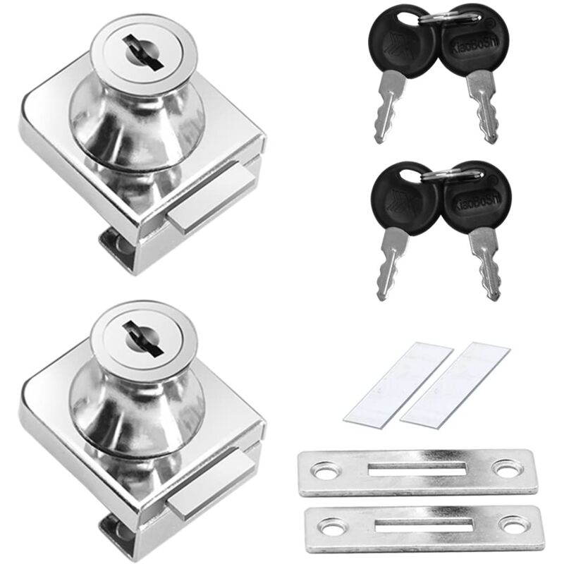 foto del prodotto zvd 2 pcs zinc alloy glass door lock,cabinet showcase door lock,rust proof cabinet lock door lock,for 5 12mm glass door without drilling,with 4 keys