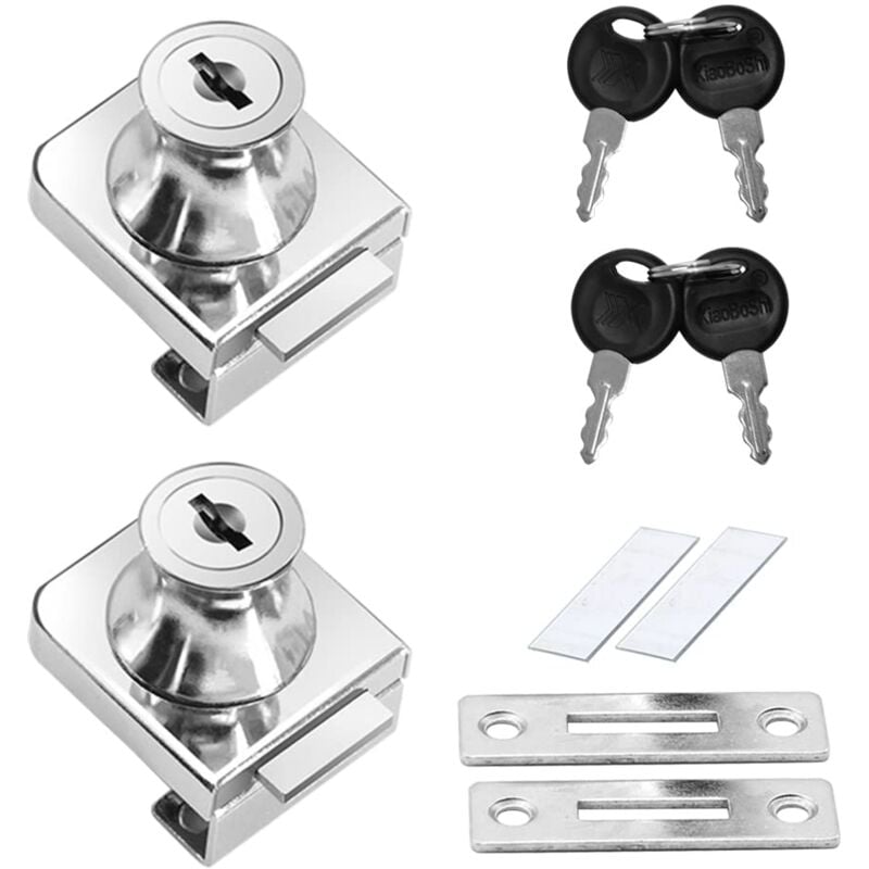 foto del prodotto zvd 2 pcs zinc alloy glass door lock,cabinet showcase door lock,rust proof cabinet lock door lock,for 5 12mm glass door without drilling,with 4 keys