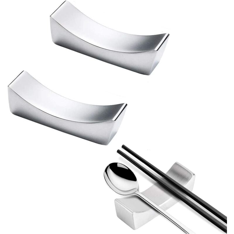 foto del prodotto zvd 2 piece chopstick rest set, stainless steel chopstick rest, chopstick rest set for knife, spoon, fork, kitchen or dining silver 