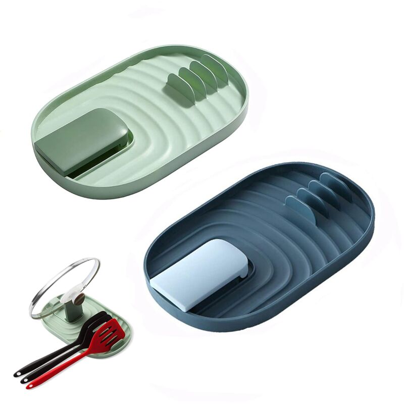 foto del prodotto zvd 2 piece pot lid and spoon holder, kitchen utensil rack, spoon tray shelf, cutlery tray to prevent drip stains blue and green 