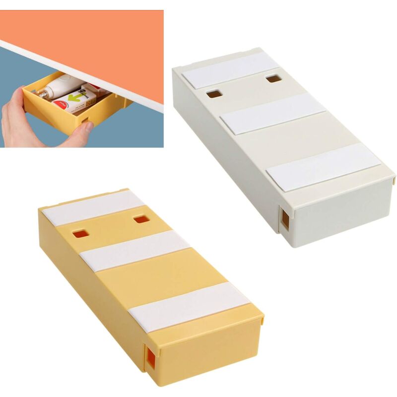 foto del prodotto zvd 2 pieces under desk organizer, self adhesive hidden office storage desk under drawer, home office school hidden drawer storage box cream,